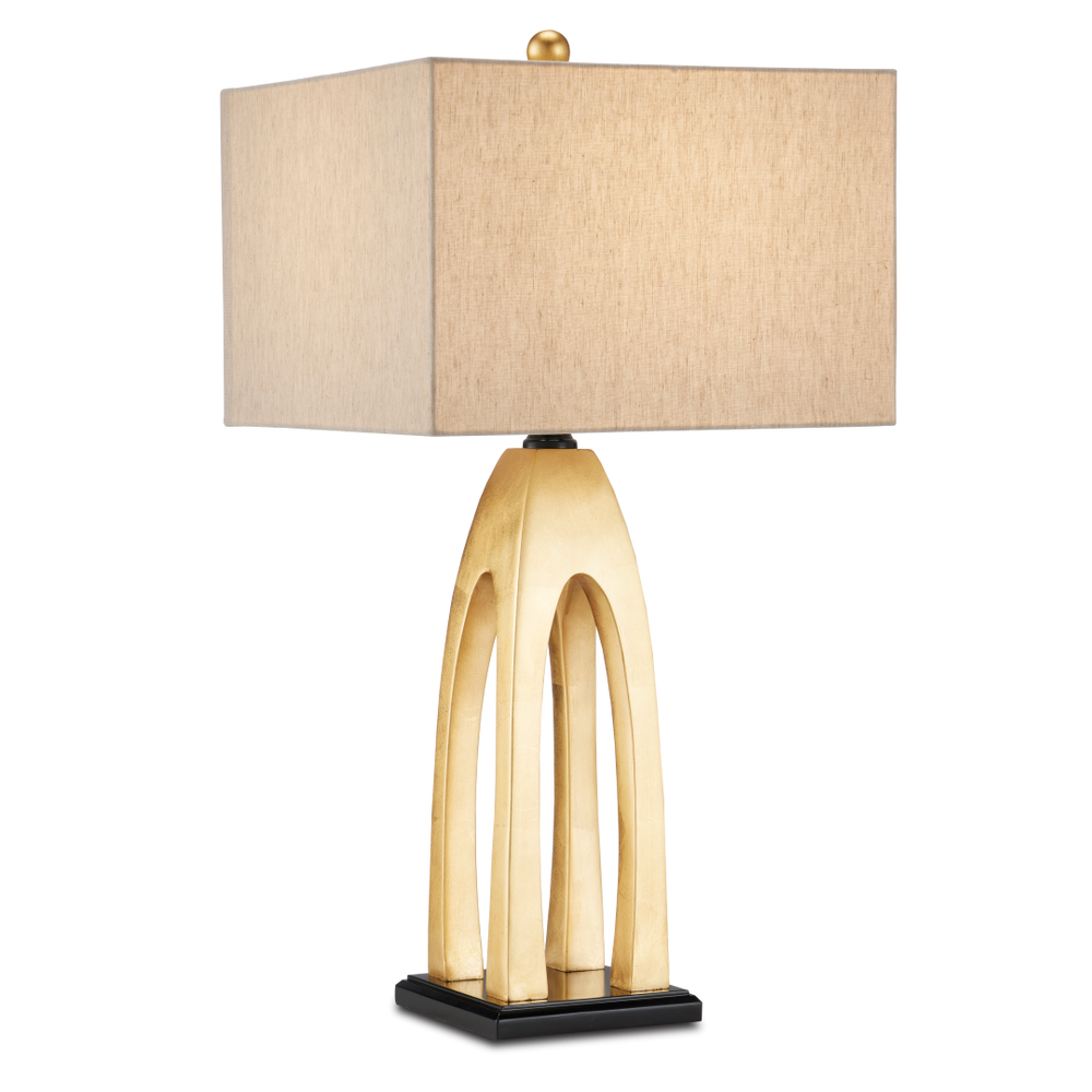 Archway Contemporary Gold Table Lamp with Natural Linen Shade - Stylish Pagoda-Inspired Design
