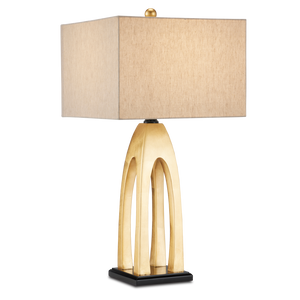 Archway Contemporary Gold Table Lamp with Natural Linen Shade - Stylish Pagoda-Inspired Design
