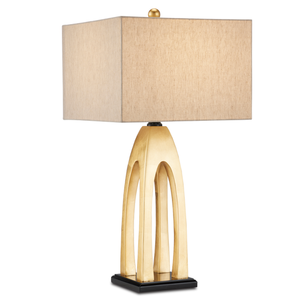 Archway Contemporary Gold Table Lamp with Natural Linen Shade - Stylish Pagoda-Inspired Design