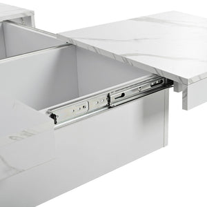 English Elm Square Marble Veneer Coffee Table with Sliding Top Hidden Storage Pedestal Base White N735P388120K