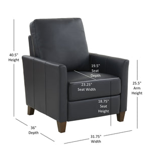 English Elm Pablo Midnight Blue Faux Leather Recliner with Tapered Wood Legs, High-Density Foam Comfort, Manual Recline (34.25"W) B050P229963