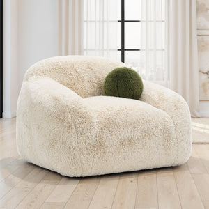 English Elm Sand Sand Finish Contemporary Faux-Fur Swivel Chair with Plush Rounded Design and Cozy Ball Pillow Included B2741P396705