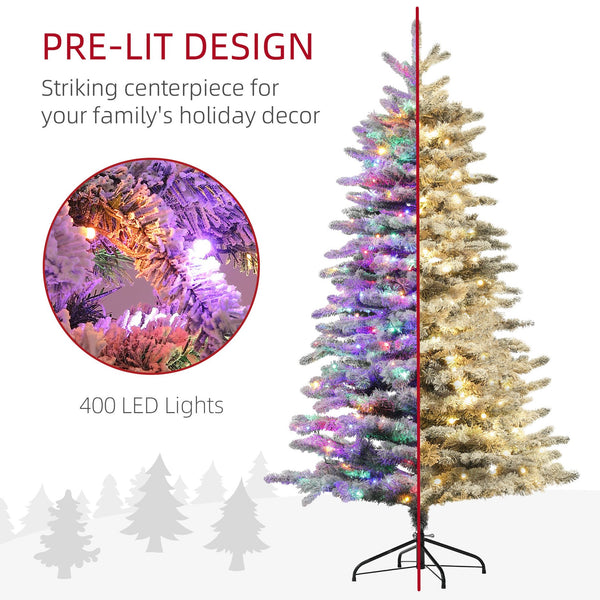 English Elm Homcom 6.5 Ft Pre-Lit Snow-Flocked Mountain Pine Tree With 400 Leds, 990 Tips For Festive Decor W2225P249684