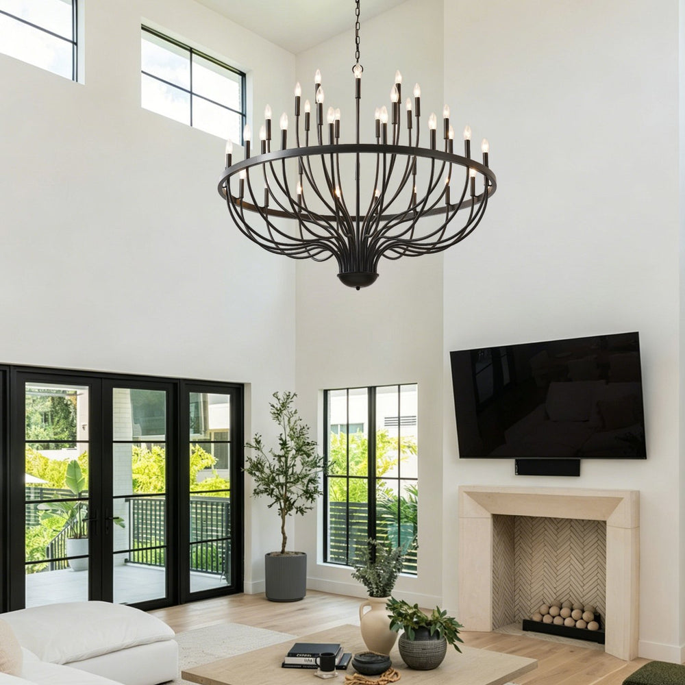 English Elm 36-light Matte Black Iron Candle Chandelier Farmhouse Industrial Style for Large Dining Rooms W5008P464944