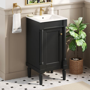 English Elm 18" French Style Vanity with Ceramic Sink Soft Close Door and Adjustable Shelf Black N710P415332B