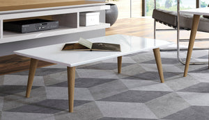 English Elm Utopia 40" Coffee Table with Lacquered Rectangular Top and Solid Wood Splayed Legs for Style and Durability White B365P398085