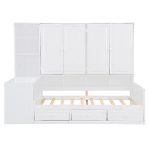 English Elm Twin Size Daybed With Storage Drawers, Desk & Shelves - Stylish Space-Saving Furniture In White N820S00054K-GIGA