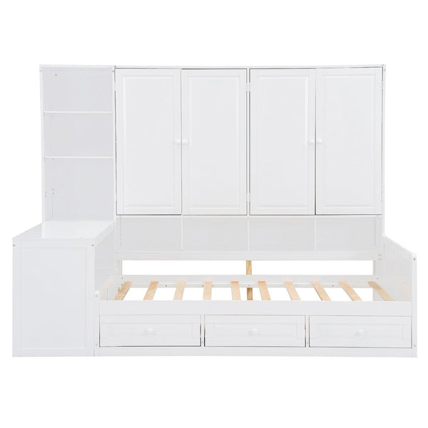 English Elm Twin Size Daybed With Storage Drawers, Desk & Shelves - Stylish Space-Saving Furniture In White N820S00054K-GIGA