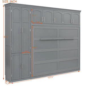 English Elm Queen Murphy Wall Bed with Integrated Wardrobe and Drawers for Studio Spaces LP000876AAE-1