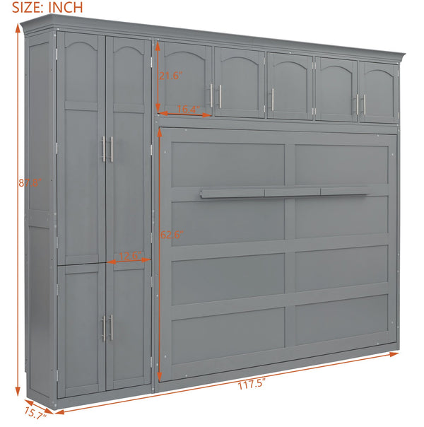 English Elm Queen Murphy Wall Bed with Integrated Wardrobe and Drawers for Studio Spaces LP000876AAE-1