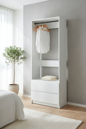 English Elm Prosper 32" White Wood Walk-In Closet System with Two Rods, Freestanding Oak Finish, Durable Melamine B040P407430