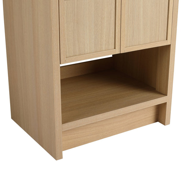 English Elm 24" Modern Freestanding Bathroom Vanity Oak Plywood with Soft-Closing Doors & Open Shelf Storage W1972P268402