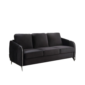 English Elm Hadriano Velvet Channel Quilted Sofa with Chrome Trim Glam Living Room Seating Black B2749P413393