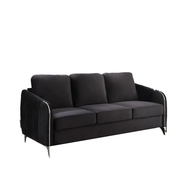English Elm Hadriano Velvet 3 Piece Living Room Set with Chrome Trim and Channel Quilted Seating Black B2749S00171