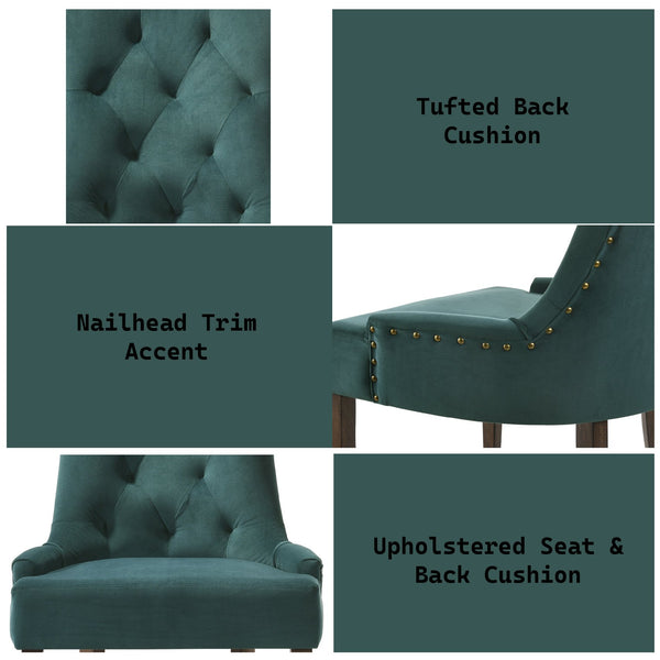 English Elm Farren Green Velvet Side Chair Set of 2 with Tufted Back, Nailhead Trim & Weathered Oak Legs B2726P264606