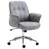 English Elm Vinsetto Microfiber Home Office Chair, Height Adjustable Button Tufted Computer Desk Chair With Swivel Wheels, Tilt Function and Padded Armrests, Light Gray