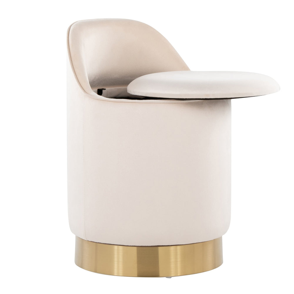 English Elm 18" Tufted Velvet Vanity Stool with 360 Swivel Base and Hidden Storage Compartment Cream B202P471497