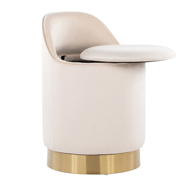 English Elm 18" Tufted Velvet Vanity Stool with 360 Swivel Base and Hidden Storage Compartment Cream B202P471497