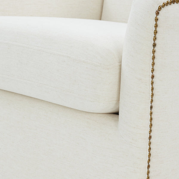 English Elm Torrance Swivel Accent Chair with Antique Brass Nailhead Trim for Modern Living Cream B050P451390