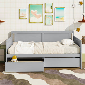 English Elm Twin Pine Wood Daybed with Two Hidden Storage Drawers, Space-Saving Twin Sofa Bed with Clean Silhouette Grey W504P149044