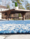 Unique Loom Outdoor Border Floral Border Machine Made Floral Rug Blue, Ivory 10' 8" x 10' 8"