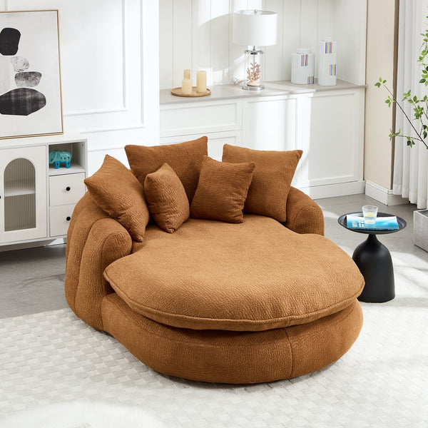 English Elm Oversized Memory Foam Chenille Bean Bag Sofa with Ergonomic Back Support, 3 Large & 2 Small Pillows Orange W395P359410