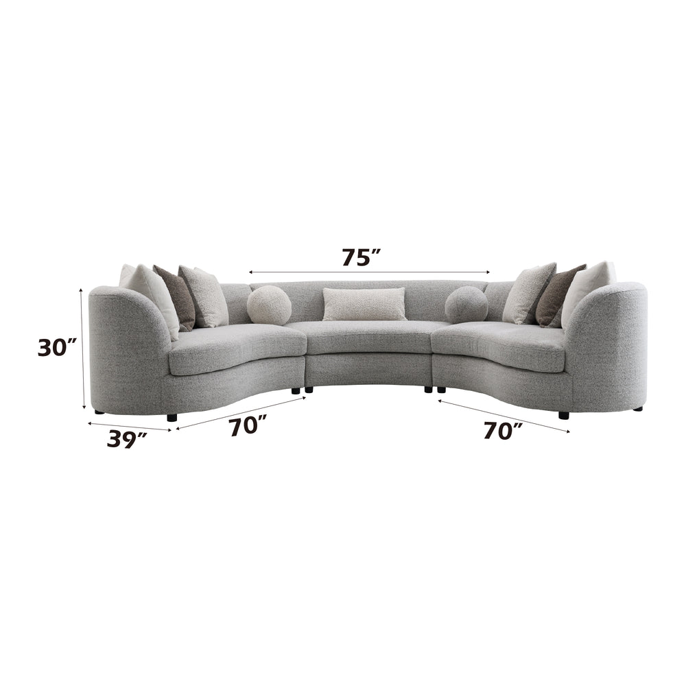 English Elm Ivria Curved Gray Bouclé Sectional Sofa with 9 Down Feather Pillows, Durable Wood Frame, 3‑Seat Comfort B2726S00266
