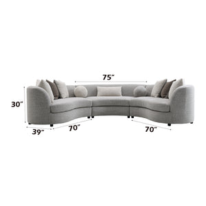 English Elm Ivria Curved Gray Bouclé Sectional Sofa with 9 Down Feather Pillows, Durable Wood Frame, 3‑Seat Comfort B2726S00266