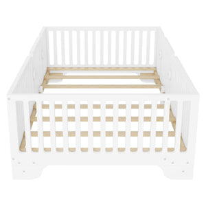 English Elm Twin Montessori Floor Bed with Safety Rails Hinged Door and Plywood Slats for Kids White W2593P381112