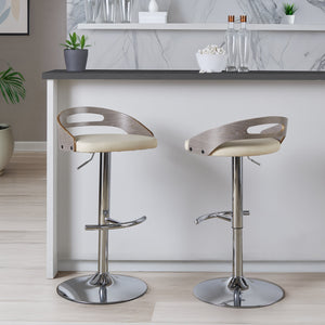 English Elm Adjustable Swivel Barstools Set of 2 Faux Leather Cream Padded Counter Seating B202S02166