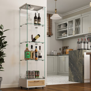 English Elm Modern Glass Display Cabinet With Drawer - Stylish Led-Illuminated Storage For Collectibles & More W241P268237