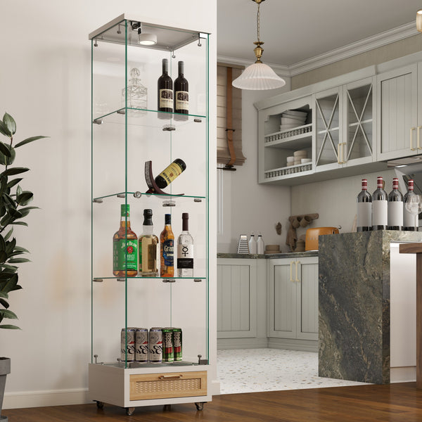 English Elm Modern Glass Display Cabinet With Drawer - Stylish Led-Illuminated Storage For Collectibles & More W241P268237