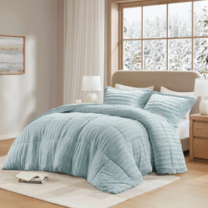 JLA Home Madison Park - Faux Faux Fur Comforter Mini Set with OEKO‑TEX Soft Plush Warmth, Machine Washable, Hotel-Style Chic Aqua MP10-7633