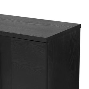 English Elm Trexm Ash Veneer Buffet with Gold Handles Matte Black Lacquer Dining Storage N715P232696B