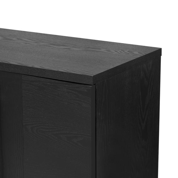 English Elm Trexm Ash Veneer Buffet with Gold Handles Matte Black Lacquer Dining Storage N715P232696B