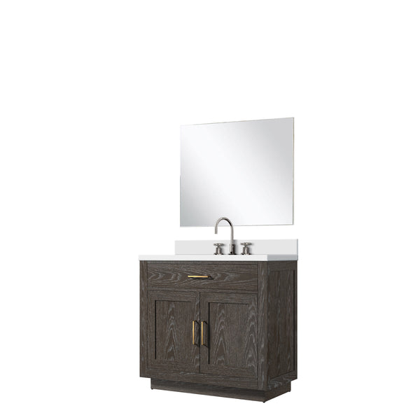 English Elm Brown Oak Single Bath Vanity Set With Cultured Marble Top, Chrome Faucet & 34" Mirror For Modern Spaces B2731S01954