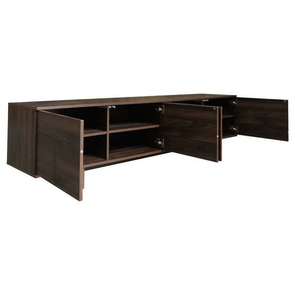 English Elm 78 Inch Low Profile Media Console with Pine Legs Soft Close Doors for Living Room N710P429519Q