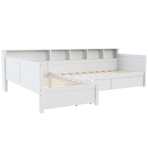 English Elm Twin Corner Daybed with Storage Drawers Bookshelf Wood L-shape Frame for Small Rooms White N733S369272K