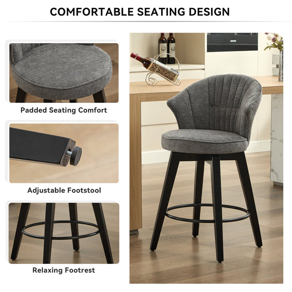 English Elm 008-Wing Upholstered Swivel Counter Stools Set of 2 with Solid Wood Legs, Chenille Comfort & 250lb Capacity DARK GREY W2636P239834