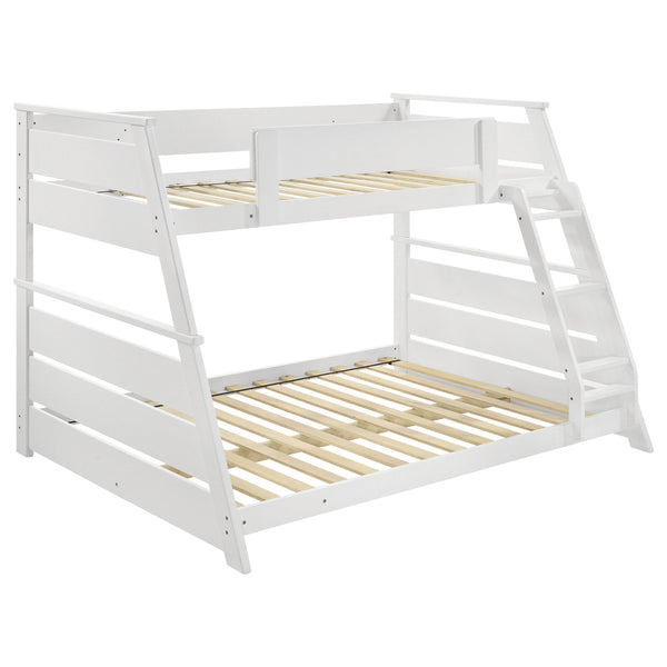 English Elm Reeder Walnut Finish Twin Over Full Bunk Bed Solid Wood Frame for Kids Shared Rooms B062S01558