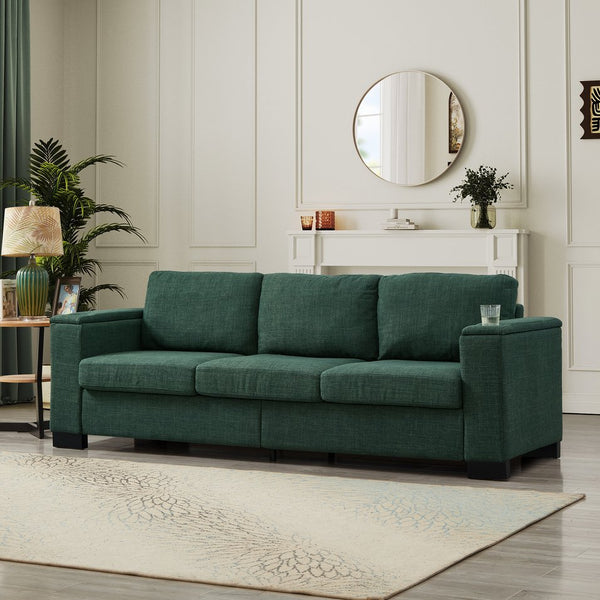 English Elm 93.7" Modern Living Room Sofa with Cup Holder & Hidden Storage, Upholstered Polyester, Durable Frame Green W1097S00195