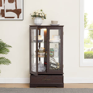 English Elm Lighted Glass Curio Cabinet - Elegant 2-Door Display With Adjustable Shelves & Integrated Lighting, Cherry W1758P300116