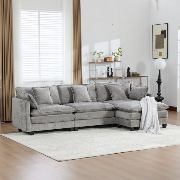 English Elm Cloud Modular Three Seat Sofa Chenille Upholstered with Double Layer Cushions for Living Room Gray W1143S00061