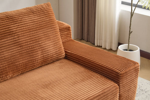 English Elm Loveseat Corduroy Bean Bag Sofa Bed with Memory Foam, Reversible Cushions, Plush Bolsters, No Assembly Required Orange W3723P346937