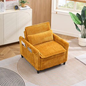 English Elm Yellow Corduroy Compact Sofa Bed for Small Spaces – Cozy Single Seat, Sponge Cushion, Solid Wood Frame W1658P290465