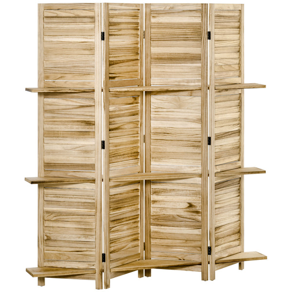 English Elm Homcom 4-Panel Folding Room Divider With Storage Shelves – Rustic Privacy Screen For Home & Office W2225P217279