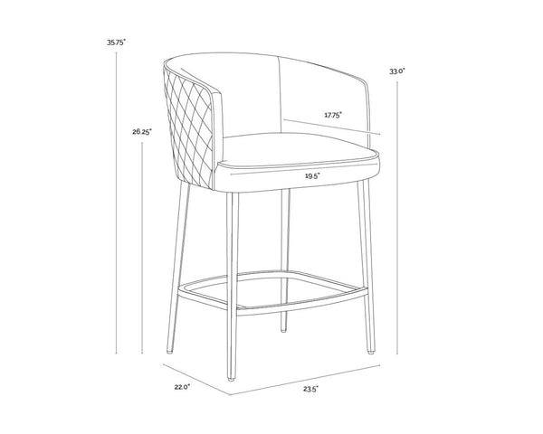 Sunpan CORNELLA Counter Stool - Elegant Meg Olive Upholstery with Diamond Stitching & Antique Brass Frame 109863