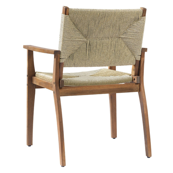 English Elm 5-piece Outdoor Dining Set Round Acacia Wood Table with Handwoven Wicker Armchairs Teak N770PS5345269T