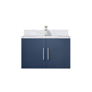 English Elm Navy 30" Bath Vanity with Carrara Marble Top, Soft-Close Storage & Chrome Faucet — Durable, Stylish B2731P258581