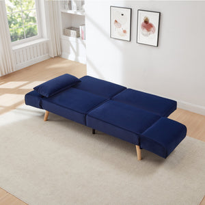 English Elm 72.8" Velvet Futon Sleeper Sofa Split Back Reclining Couch for Apartments and Guest Rooms Navy Blue W1669P364130